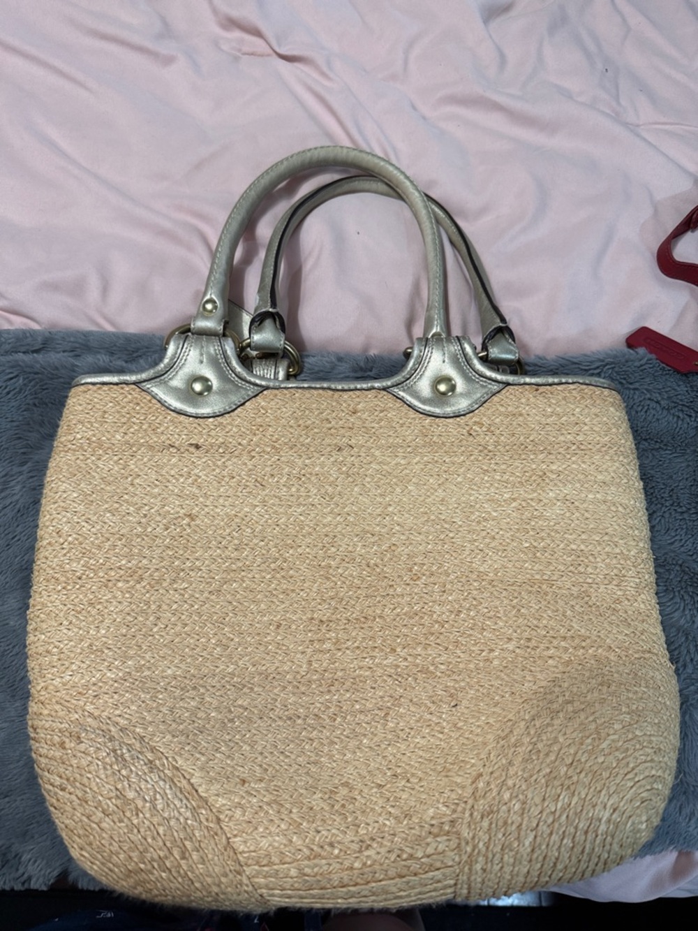 Coach Straw Tote with Metallic Silver Trim and Matching Wallet - Picture 7 of 7
